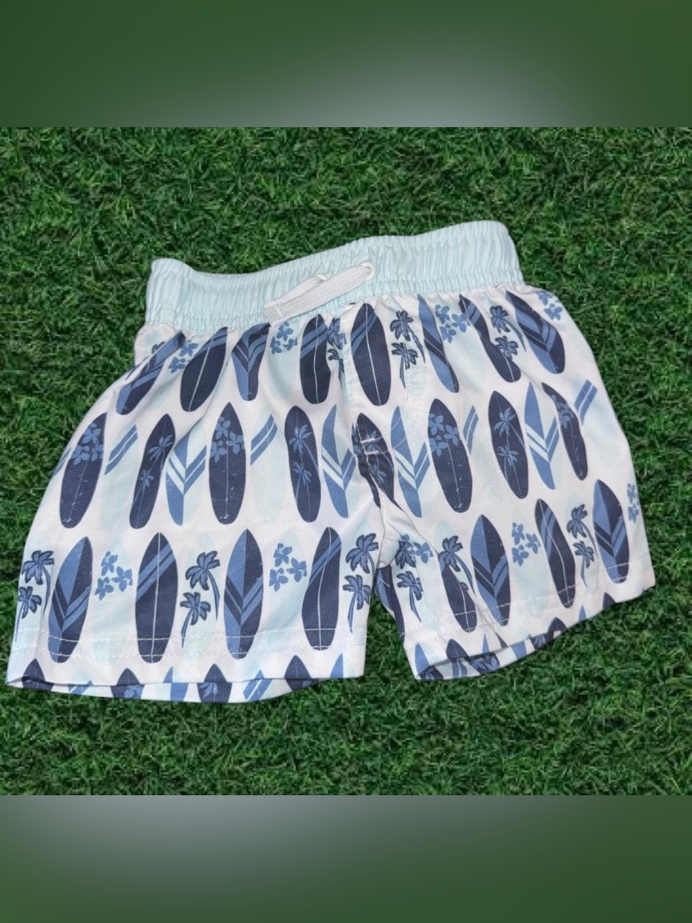 Baby Swim Trunks with Navy Surfboard Print • 3-6 M